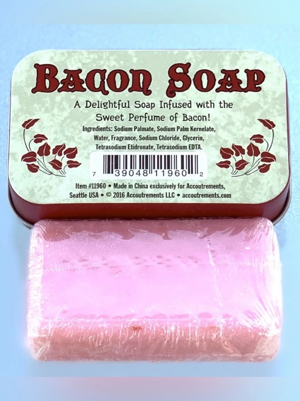 Accoutrements Bacon Soap in Tin Box Hand and Bath Novelty Gift